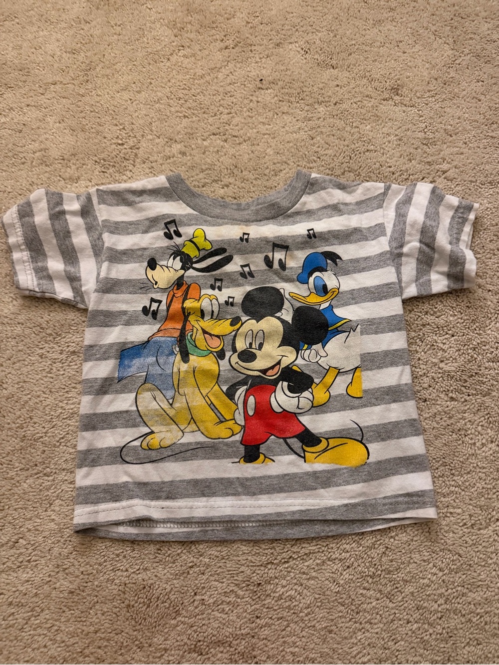 Disney Gray & White Striped Tee with Mickey & Friends Graphic